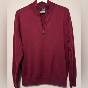 Jos. A. Bank 100% Wool Quarter Zip Sweater — Medium Burgundy/Wine